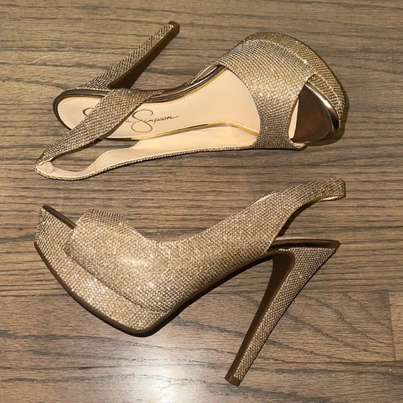 Jessica Simpson Sparkle Gold Slingback Heels - Picture 9 of 12